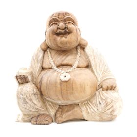 Bouddha Heureux - Blanc Délavé - 40cm