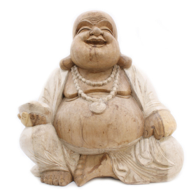 Bouddha Heureux - Blanc Délavé - 50cm