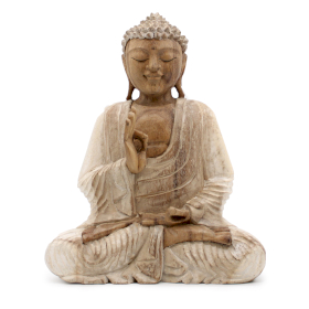 Statue de Bouddha Blanc Délavé - Transmission des Enseignements - 30cm