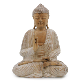 Statue de Bouddha Blanc Délavé - Transmission des Enseignements - 40cm