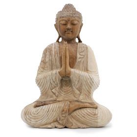 Statue de Bouddha Blanc Délavé - Bienvenue - 40cm