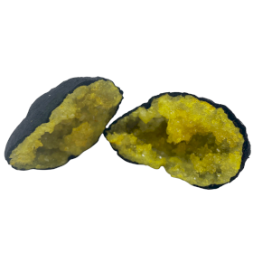 Géodes de calcite colorées - Roche noire - Jaune