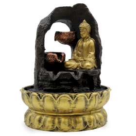 Fontaine à Eau d\'Intérieur - 30cm - Bouddha Méditant Doré