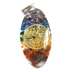 3x Pendentifs Orgonite -  Oval Sept Chakra / Arbre de Vie