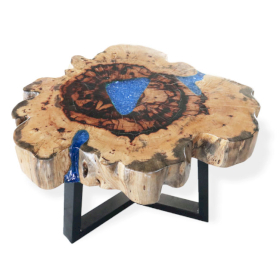 Table basse tamarin et résine - bleu ciel avec défaut