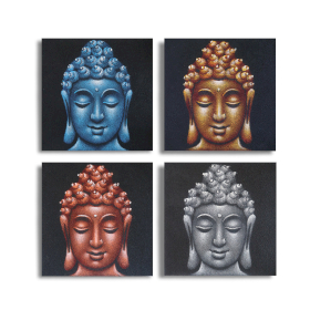 Lot de 4 Têtes de Bouddha Détail Sable 40x40cm