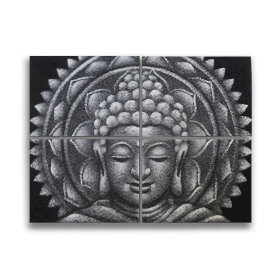 Lot de 4 Mandala Bouddha Gris Détail Brocart 30x40cm