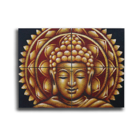 Lot de 4 Mandala Bouddha Doré Détail Brocart 30x40cm