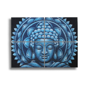 Lot de 4 Mandala Bouddha Bleu Détail Brocart 30x40cm