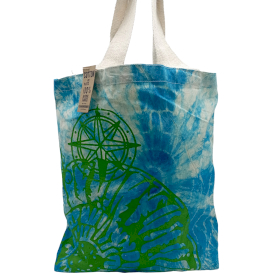 Sac en Coton Tye-Dye (6oz) - 38x42x12cm - Coquillage- Bleu/Vert -Sangle Verte