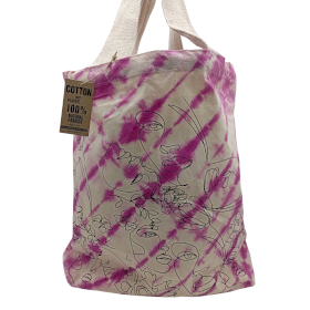 Sac en Coton Tye-Dye (6oz) - 38x42x12cm - Visage - Magenta - Sangle Naturelle