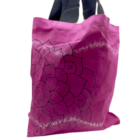 Sac en Coton Tye-Dye (6oz) - 38x42x12cm -  Mandala - Magenta - Sangle Noire