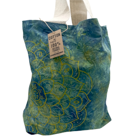 Sac en Coton Tye-Dye (6oz) - 38x42x12cm -  Mandala - Vert/Bleu - Sangle Naturelle