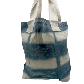 Sac en Coton Naturel Tye-Dye (8oz) - 38x42x12cm - Carrés Gris - Sangle Naturelle