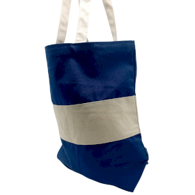 Grand Sac de Shopping en Coton - 38x42x12cm - Bleu & Naturel - 10oz