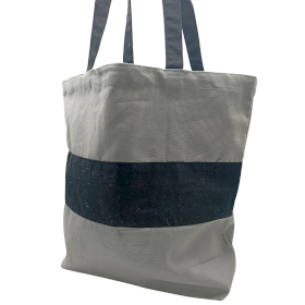 Grand Sac de Shopping en Coton - 38x42x12cm - Gris & Noir - 10oz