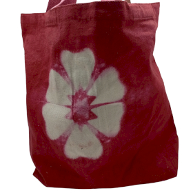 Sac en Coton Naturel Tye-Dye (8oz) - 38x42x12cm - Fleur Maron - Sangle Rose