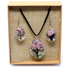 Bijoux Fleurs Pressées - Arbre de la vie Set - Rose