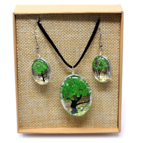 Bijoux Fleurs Pressées - Arbre de la vie Set - Vert