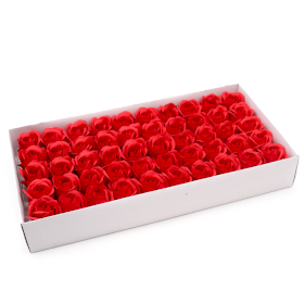 50x Fleur de Savon pour Bouquet - Rose Moyenne - Rouge avec Bordure Noire