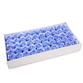 50x Fleur de Savon pour Bouquet - Rose Moyenne - Bleu avec Bordure Noire