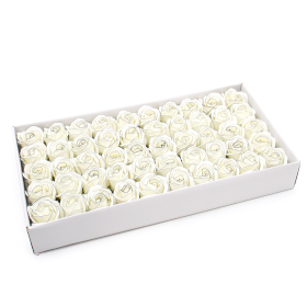 50x Fleur de Savon pour Bouquet - Rose Moyenne - Ivoire avec Bordure Noire