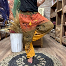 Pantalons de Yoga et Festival - Taille Haute Imprimés Himalayens sur Orange