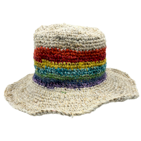 3x Chapeau de Festival Boho en Chanvre et Coton Tricoté à la Main - Arc-en-Ciel