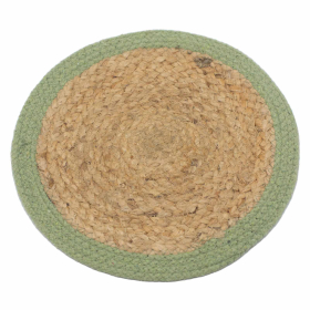 4x Set de Table Naturel - Jute & Coton 30cm - Bordure Olive