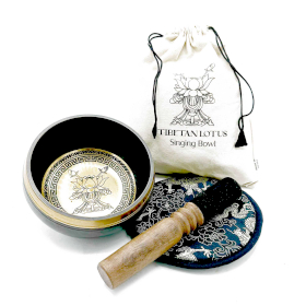 Coffret Cadeau Bol Chantant Battu et Gravé à la Main - 14cm - Fleur de Lotus