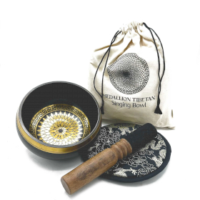 Coffret Cadeau Bol Chantant Battu et Gravé à la Main - 14cm - Médaillons Ronds