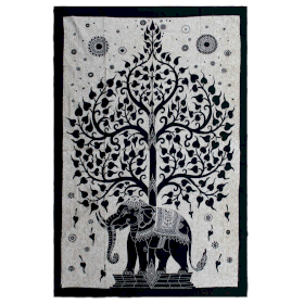 Couvre-Lit Simple en Coton + Tenture Murale - Mono - Arbre Éléphant