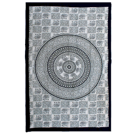 Couvre-Lit Double Coton + Tenture Murale - Mono - Mandala Éléphant