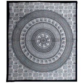 Couvre-Lit Double Coton + Tenture Murale - Mono - Mandala Éléphant