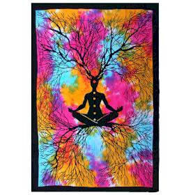 Couvre-Lit Simple en Coton + Tenture Murale - Arbre de Yoga