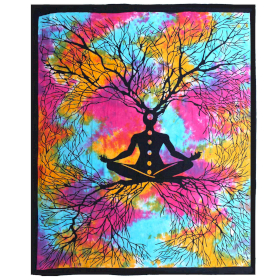 Couvre-Lit Double en Coton + Tenture Murale - Arbre Yoga