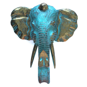 Grande Tête d\'Éléphant - Or et Turquoise