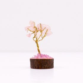 12x Mini Arbres de Gemmes sur Base en Bois - Quartz Rose (15 pierres)