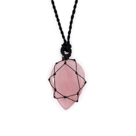 Pendentif en Forme de Larme avec Gemmes Lacées - Quartz Rose