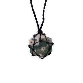 Pendentif Hexagone en Gemmes Lacées - Agate Mousse