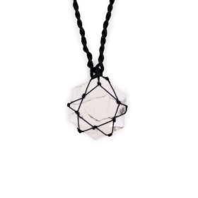 Pendentif Hexagone en Gemmes Lacées - Howlite blanche