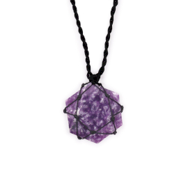 Pendentif Hexagone en Gemmes Lacées - Lépidolite