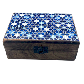 Moyenne Boîte en Bois Émaillé en Céramique - 15x10x6cm - Étoiles Bleues