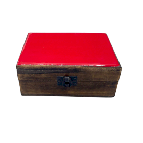 Moyenne Boîte en Bois Émaillé en Céramique - 15x10x6cm - Rouge