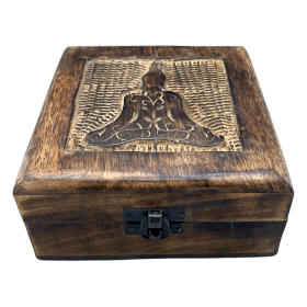 Boîte à Souvenirs Carrée en Bois 13x13x6cm - Bouddha