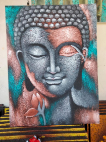 Peinture Bouddha - Fleur Argent & Or Rose