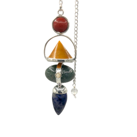 Pendule de pierres précieuses à quatre éléments - Jaspe rouge, Aventurine jaune, Agate mousse, Sodalite et Pierre de lune