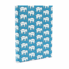 Carnets reliés en coton 20x15cm - 96 pages - Éléphants Sarcelle