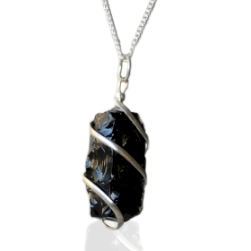 Collier de pierres précieuses enveloppées en cascade - Onyx noir brut