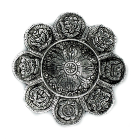 6x Porte-encens symboles tibétains en aluminium poli 12 cm
